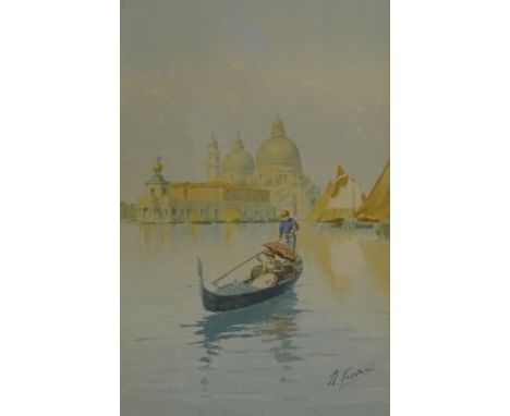 R. Tessai?. Venice canals with gondola, watercolour - pair, signed, 26cm x 16cm.