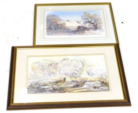 Frances Boxall. Pheasants, watercolour, 36cm x 54cm, and a signed print by the artist.
