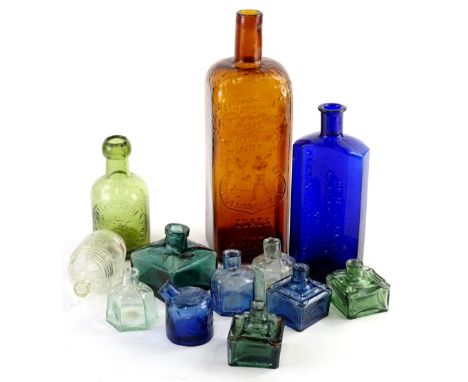 Various bottles, to include Doctor H. Bray of Market Rasen and Lincoln, a brown bottle moulded with a cartouche, a barrel sha