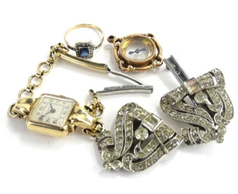 Various jewellery, to include an Ordax 9ct gold ladies wristwatch, a gold cased compass, a 9ct gold and silver dress ring, an