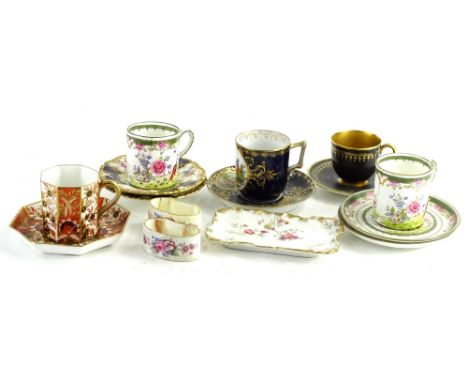 Various 19thC and other cabinet cups, and other items, napkin rings, Royal Worcester black and gilt decorated tea cup 6cm H, 