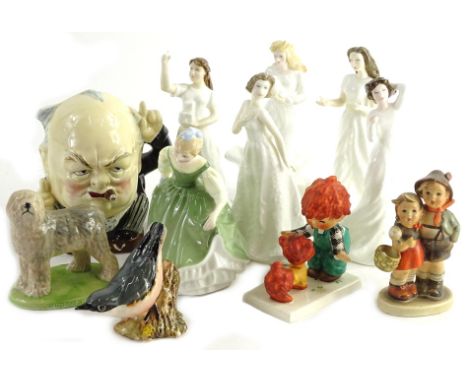 Miscellaneous ceramics, to include a Burleigh ware Winston Churchill jug, various small Royal Doulton figurines (6), a Wade C