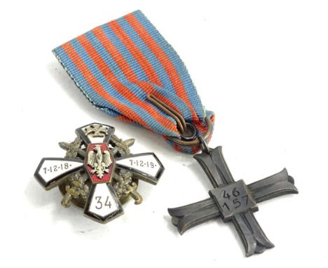 A Monte Cassino 1944 medal, and a Prussian style medal, decorated with white and red enamel. (2)
