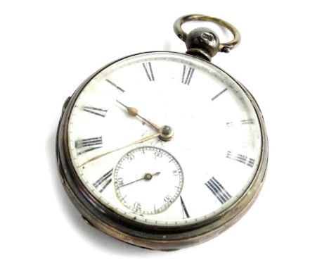 A silver George V pair cased pocket watch, with a white enamel dial, Roman numerals and seconds dial, key wind, with enclosed