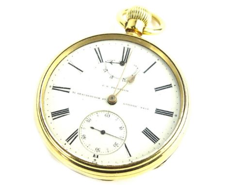 An 18ct gold pocket watch, the white enamel dial signed Frodsham Gracechurch Street London 9410, signed and numbered to movem