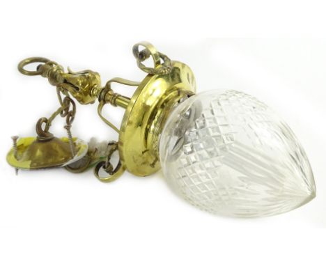 A cut glass and gilt brass ceiling light, with both Art Nouveau and Edwardian influences, 46cm H.