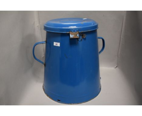 An early 20th century large French enamel food or grain storage bin in blue