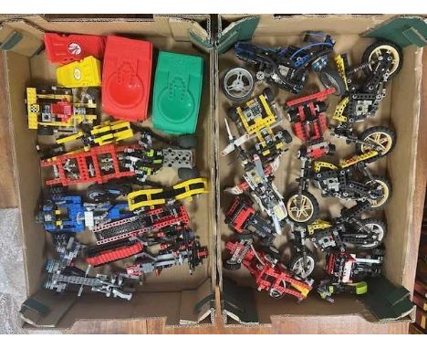 Two trays of Lego Technic items, to include helicopter, motorbike etc