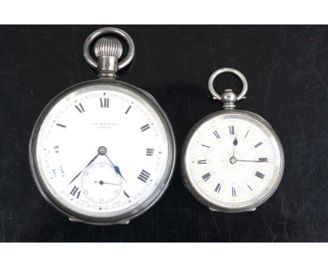 A JW Benson gent's silver cased keyless pocket watch, case assayed London 1938, dia 5cm, together with a lady's continental s