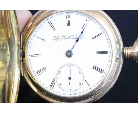 An Elgin Watch Company gent's gold plated keyless full hunter pocket watch, 5.5cm, and one other Elgin open face gold plated 