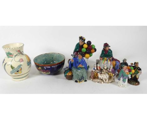 A collection of Doulton figures to include "The Old Balloon Seller", HN1315, height 18cm, "Silks &amp; Ribbons", HN2017, heig
