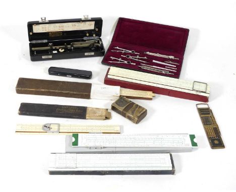 A collection of miscellaneous items, to include slide rules, boxed Allbrit Planimeter etc 