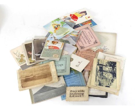 A collection of postcards and ephemera, mainly early 20th century, to include travel brochure, Bible lesson pictures and prog