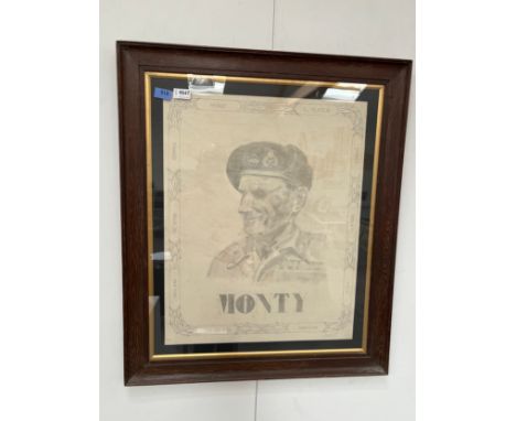 A pencil sketch of Montgomery 'Monty' by K. Brown, 1945, framed and glazed 