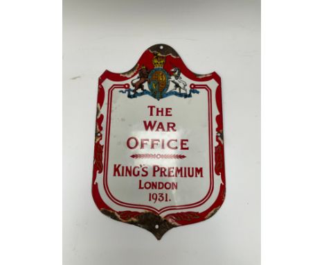 Enamel Advertising Sign THE WAR OFFICE KING'S PREMIUM LONDON 1931 