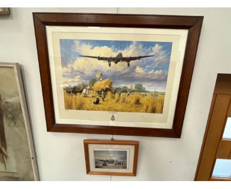 A limited-edition print of Lancaster bomber 'Safely Gathered In' signed by artist Trevor Lay, together with a Bungay themed J