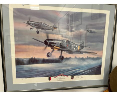 A limited-edition print ‘The Knight at Dawn’, depicting Erich Hartmann, signed to margin, 861/1250, after the work by J. Cran