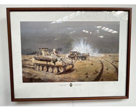 A limited-edition print 'Reconnaissance Group Action Objective BRASS' after David Rowlands, 5/100, framed and glazed 