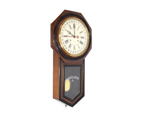 Ansonia - American regulator wall clock circa 1900, with calendar sweep, the glazed door marked 'Regulator A', 80cm high