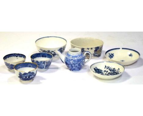 Collection of late 18th/early 19th Century blue and white printed wares, to include Caughley slop bowl printed in the 'Fence'