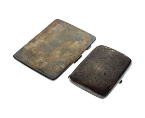 George V silver cigarette case with engraved foliate decoration, Birmingham 1917, together with an Elizabeth II cigarette cas