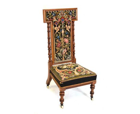 Victorian prie-dieu chair, with tapestry upholstery, 103cm high