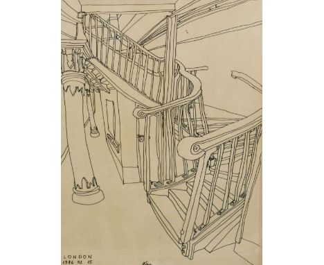 Small collection of pictures, to include Japanese woodblock print and two pen and ink studies signed 'Hay' dated 1986 (framed