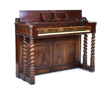 Console piano by Pape, Paris, 1840 The rosewood case with bobbin moulding and fretwork gallery over the wrestpins. Panel unde