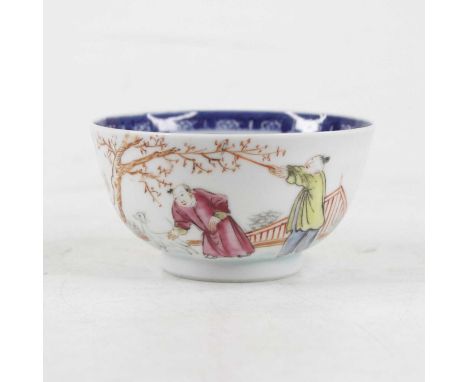 A Chinese porcelain tea bowl, enamel decorated with figures within a landscape, dia. 8.5cm