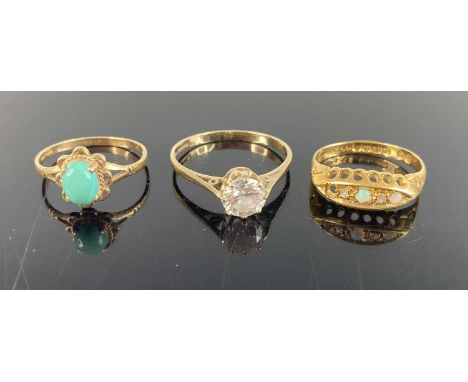 A vintage 18ct gold opal and diamond five stone ring (one small cabochon opal missing) size N, 2.5g, together with a 9ct gold