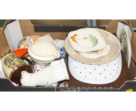 A collection of ceramics to include a Staffordshire pottery spaniel and a Victorian Davenport meat drainerMeat drainer – red 
