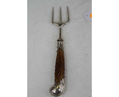A silver and antler handled fork, Sheffield 1901