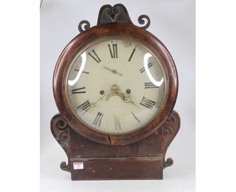 A 19th century mahogany cased wall clock having a convex circular bezel housing a 12" enamel dial with Roman numerals, subsid