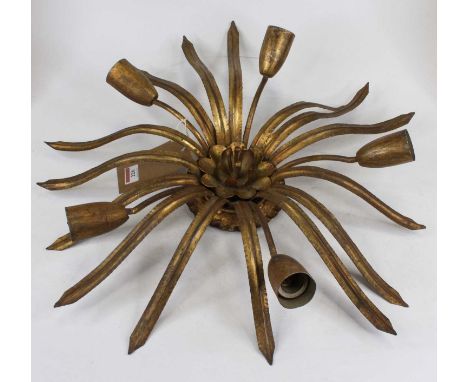 A gilt painted metal ceiling light of floral design, dia.57cm