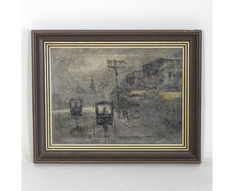 Style of Charles Waltham, evening oriental town street with carriages, indistinctly signed and dated 1914, oil on canvas, 22 