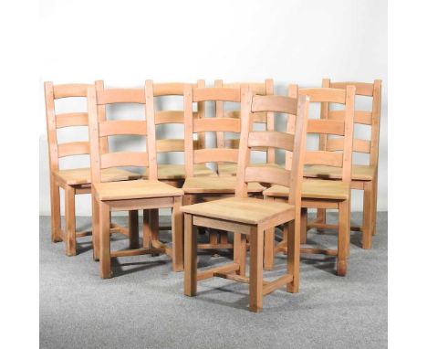A set of eight modern beech ladder back dining chairs (8)