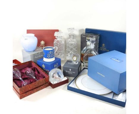 A Royal Brierley lead crystal vase, boxed, together with a collection of Waterford, Worcester and Royal Doulton, mostly boxed