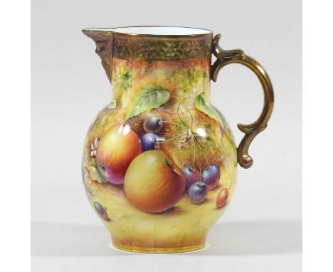 A Royal Worcester porcelain jug, hand painted with a fruit study by Paul English, signed, printed marks to base, 16cm highOve