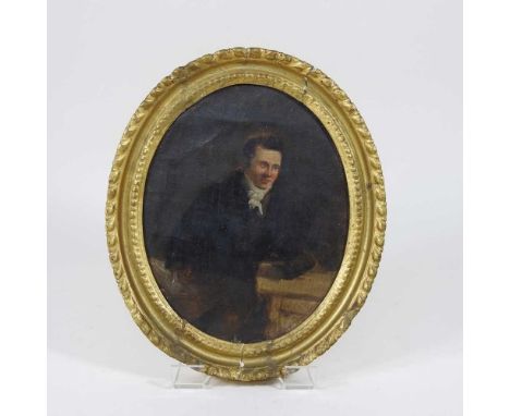 English school, 18th century, portrait of a gentleman, oil on canvas, 18 x 14cm oval