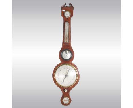 A 19th century mahogany cased wheel barometer, with boxwood and ebony stringing and silvered eight inch dial, signed P Gandol