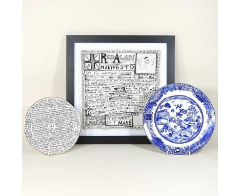 Grayson Perry, CBE, RA Hon FRIBA, 100% ART, plate, printed for the Holburne Museum, 22cm diameter, together with Phillippa Pe