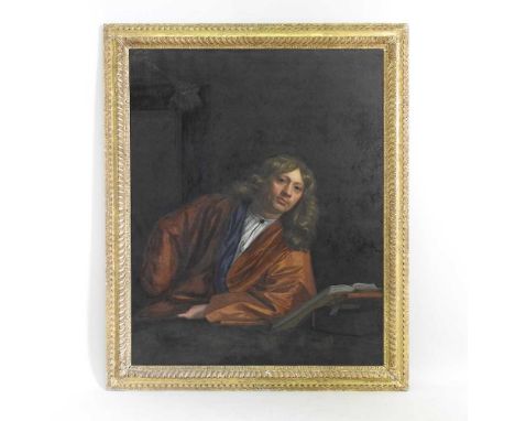 Manner of Sir Peter Lely (Pieter van der Faes), 1618-1680, a half-length portrait of a gentleman, leaning on a table, oil on 