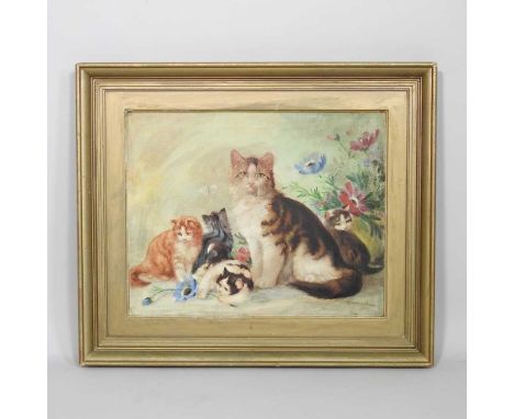 R. Detrix, early 20th century, family of cats, signed oil on canvas, 38 x 49cm