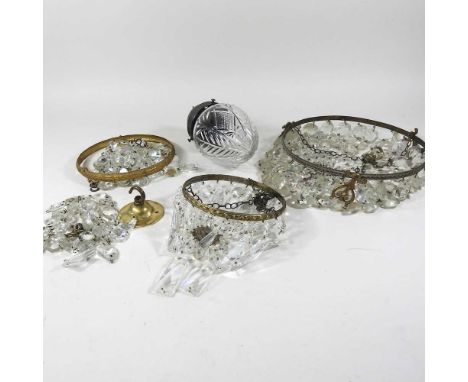 Three early 20th century glass and gilt metal chandeliers, together with a cut glass pendant ceiling light (4)