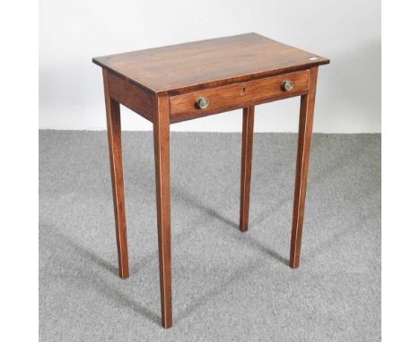 A George III style rosewood, crossbanded and boxwood strung side table, containing a single drawer56w x 36d x 71h cmOverall c