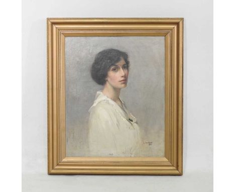 L Burwood, early 20th century, head and shoulders portrait of a lady, signed and dated 1916, oil on canvas, 60 x 50cm