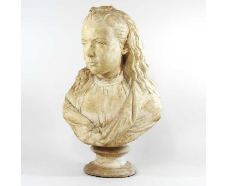 A painted plaster life-sized portrait bust of Alice, on a socle base, 55cm high