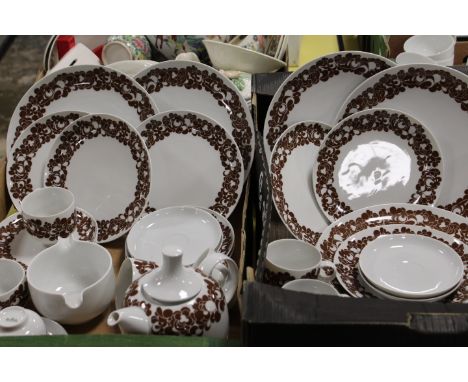 TWO TRAYS OF ROSENTHAL TEA AND DINNERWARE TOGETHER WITH A CERAMIC CHERUBIC CLOCK A/F