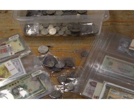 BOX OF SILVER COINAGE AND BANKNOTES