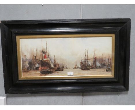 A CHARLES DIXON OLEOGRAPH ENTITLED 'THE LOWER POOL' IN A GLAZED EBONY FRAME